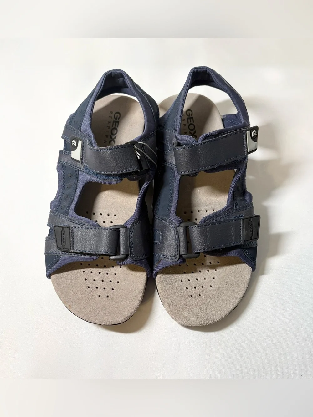 Geox Strada Navy Dual Hook and Loop Adjustable Strap Men’s Sandals Size 9